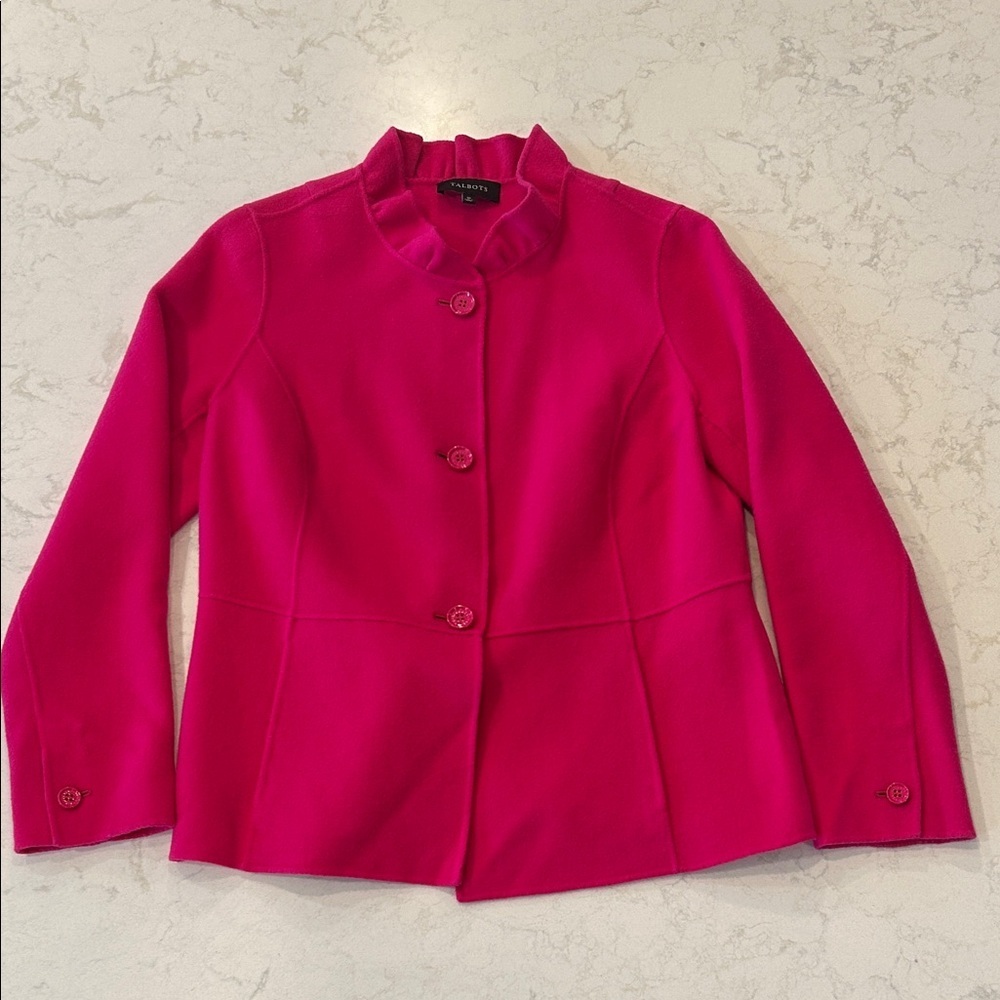 Talbots Ruffle-Neck Double-Face Jacket Pink Wool Blend Pockets Preppy 10 - Picture 12 of 14